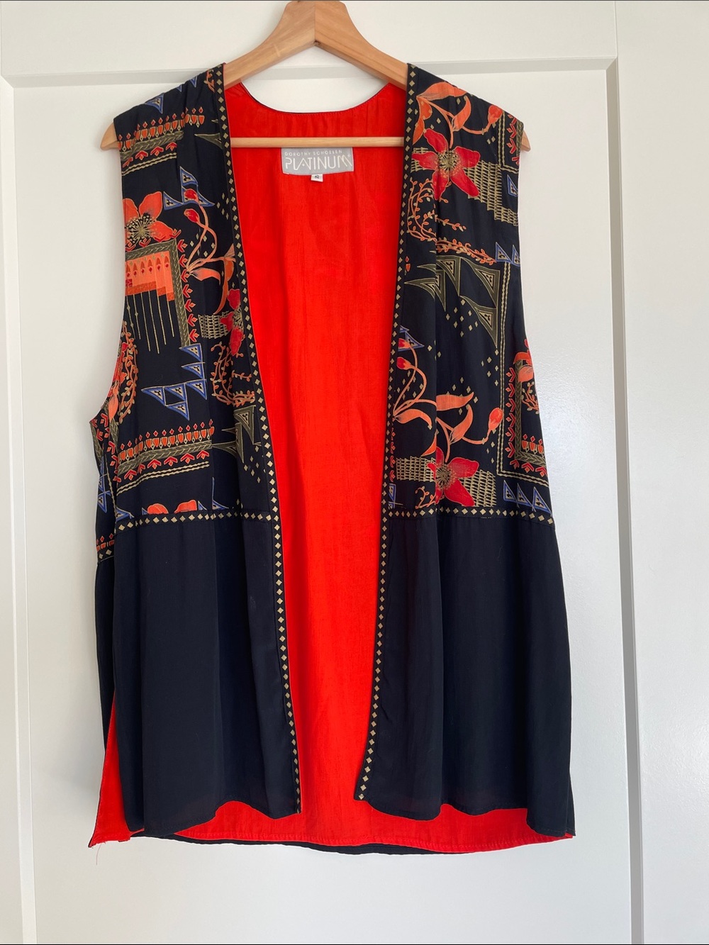 80s DOROTHY SCHOELEN  hand painted silk open front vest Small